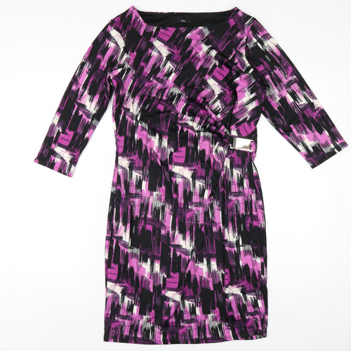 M&Co Womens Purple Geometric Polyester A-Line Size 12 Round Neck Pullover