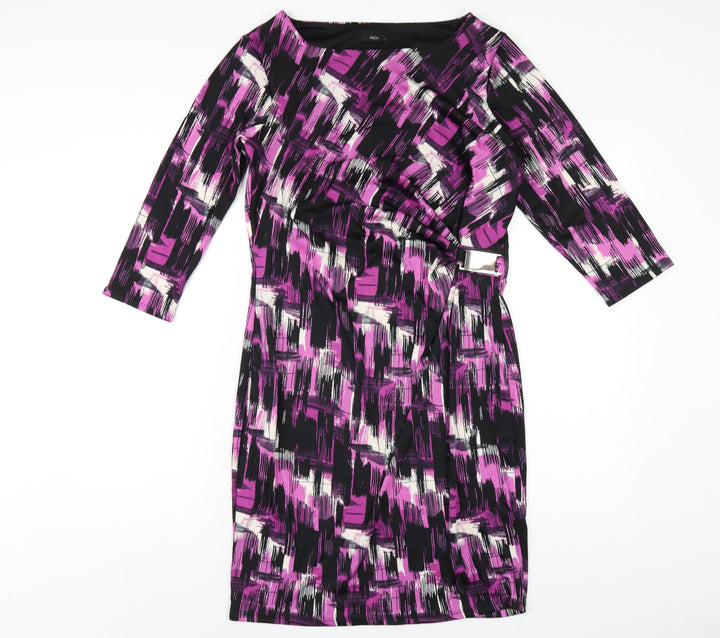 M&Co Womens Purple Geometric Polyester A-Line Size 12 Round Neck Pullover