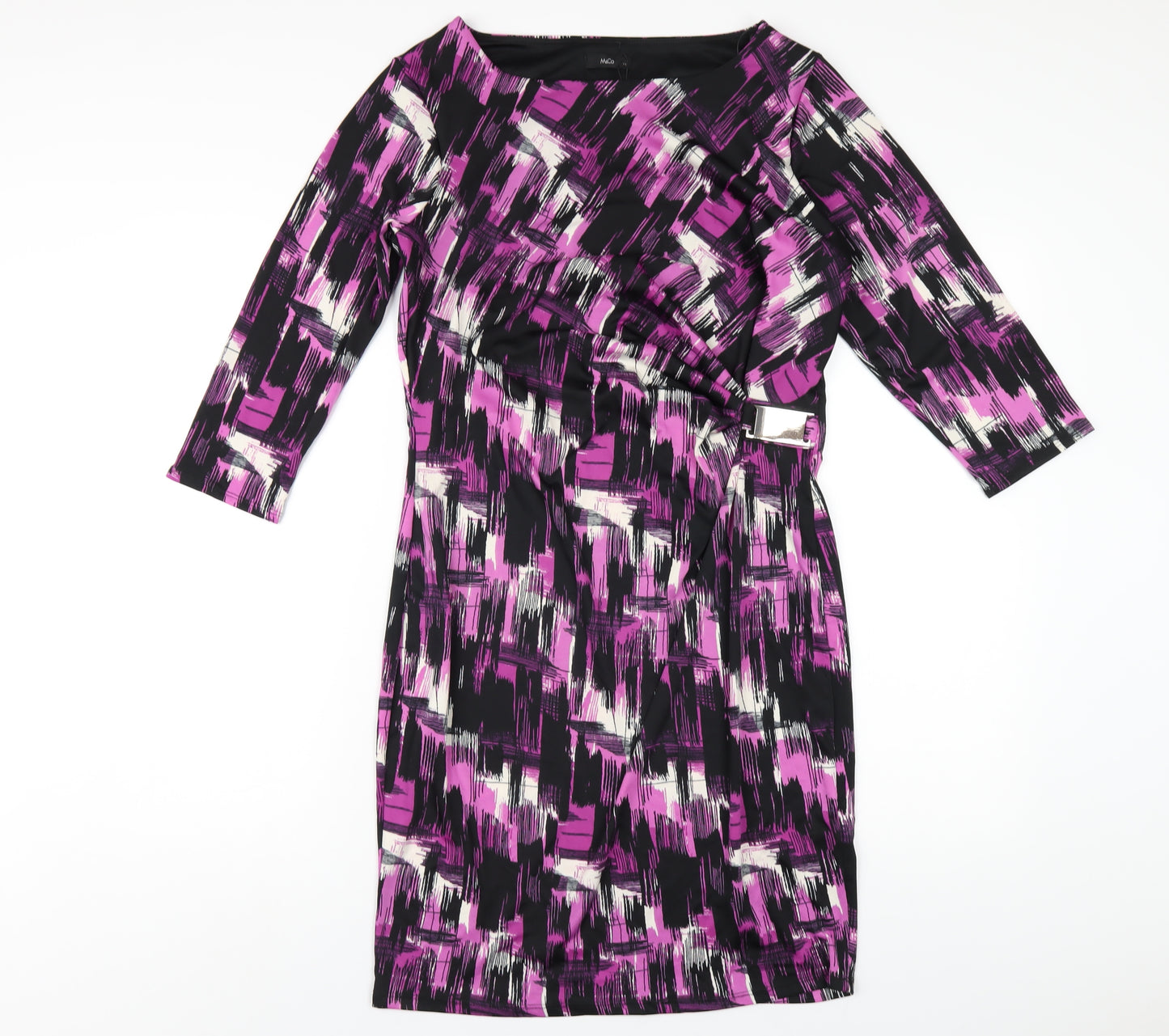 M&Co Womens Purple Geometric Polyester A-Line Size 12 Round Neck Pullover