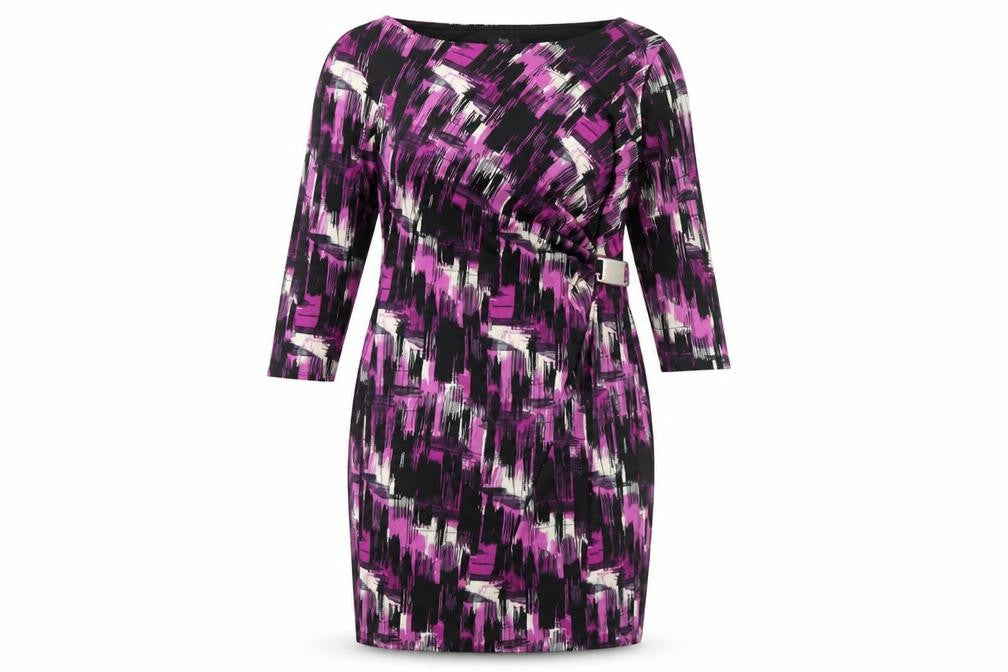 Front view of M&Co women’s purple geometric polyester a-line, size UK 12, round neck pullover