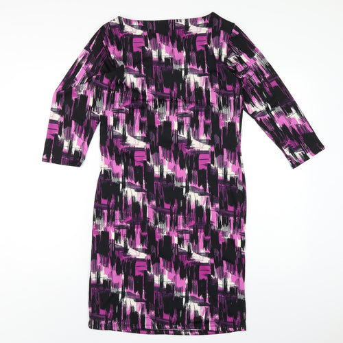M&Co Womens Purple Geometric Polyester A-Line Size 12 Round Neck Pullover