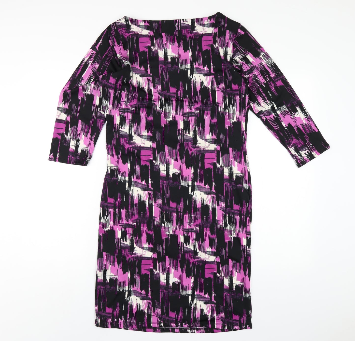 M&Co Womens Purple Geometric Polyester A-Line Size 12 Round Neck Pullover