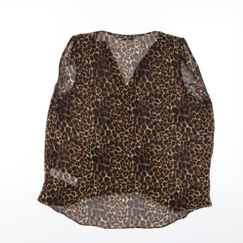 New Look Womens Brown Animal Print Polyester Basic Blouse Size 14 V-Neck - Leopard Print