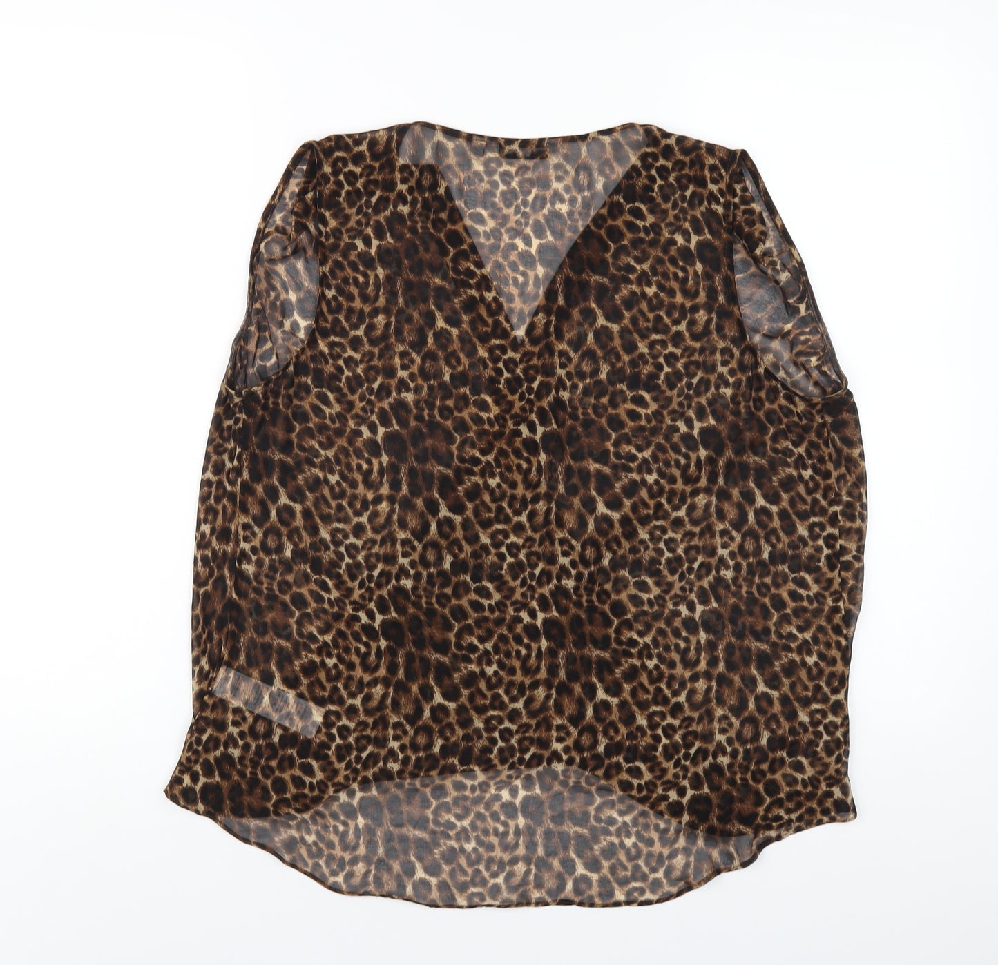New Look Womens Brown Animal Print Polyester Basic Blouse Size 14 V-Neck - Leopard Print