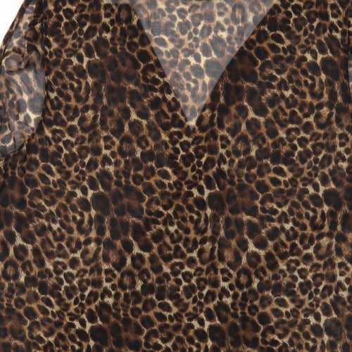 New Look Womens Brown Animal Print Polyester Basic Blouse Size 14 V-Neck - Leopard Print