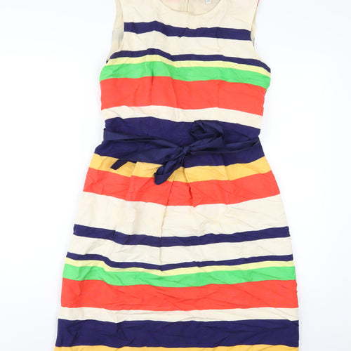 Clements Ribeiro Womens Multicoloured Striped Linen A-Line Size 10 Round Neck Zip