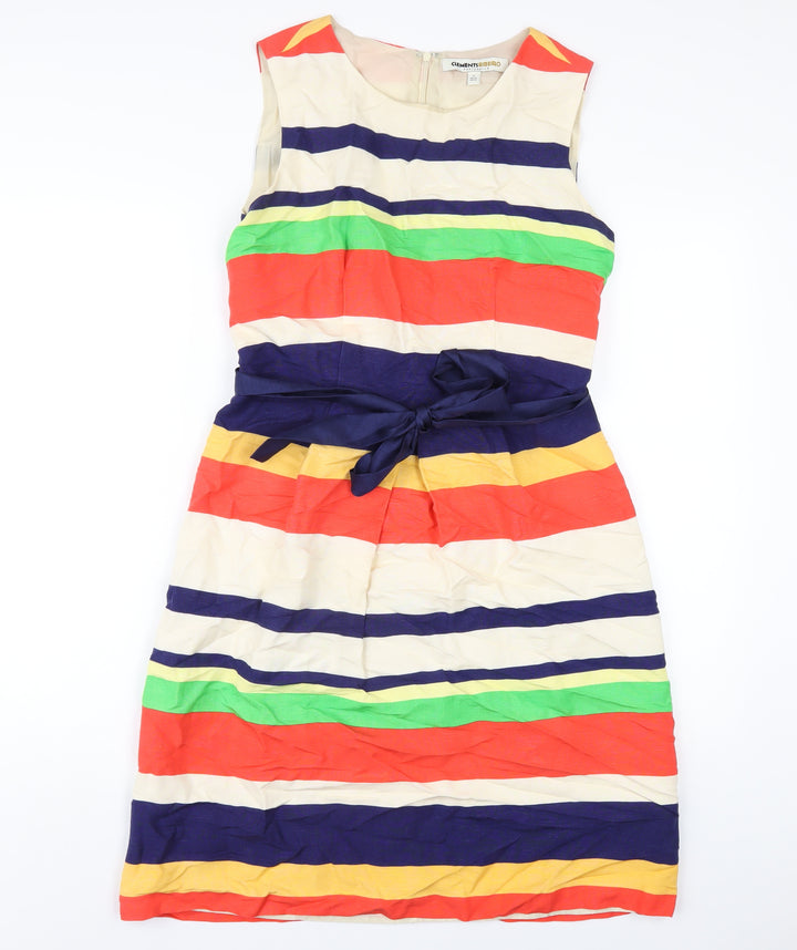 Clements Ribeiro Womens Multicoloured Striped Linen A-Line Size 10 Round Neck Zip