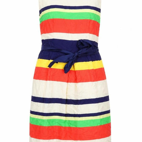 Clements Ribeiro Womens Multicoloured Striped Linen A-Line Size 10 Round Neck Zip