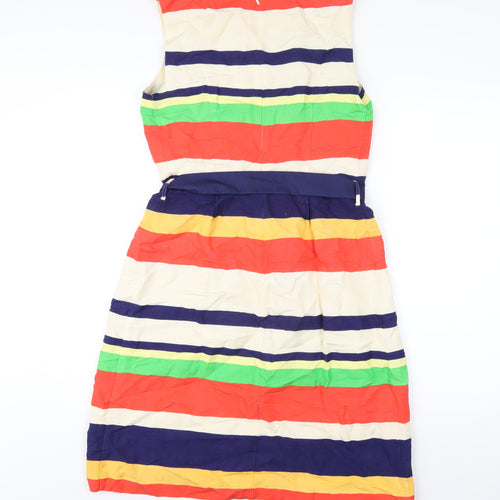 Clements Ribeiro Womens Multicoloured Striped Linen A-Line Size 10 Round Neck Zip