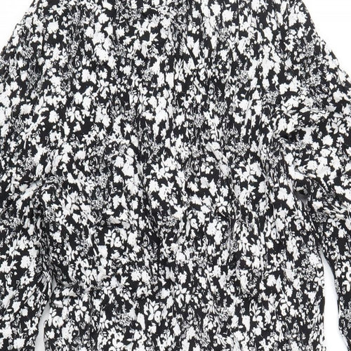 Marks and Spencer Womens Black Geometric Viscose A-Line Size 16 Mock Neck Zip