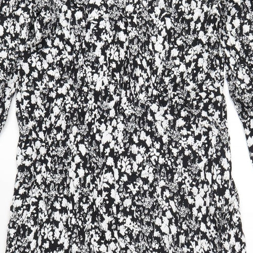 Marks and Spencer Womens Black Geometric Viscose A-Line Size 16 Mock Neck Zip