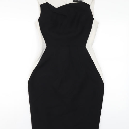 Dorothy Perkins Womens Black Polyester Pencil Dress Size 8 V-Neck Zip