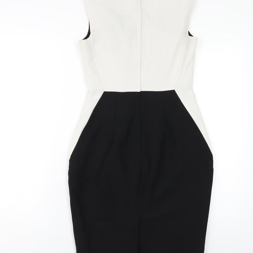 Dorothy Perkins Womens Black Polyester Pencil Dress Size 8 V-Neck Zip
