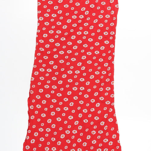 PRETTYLITTLETHING Womens Red Floral Viscose Bodycon Size 10 Scoop Neck Pullover