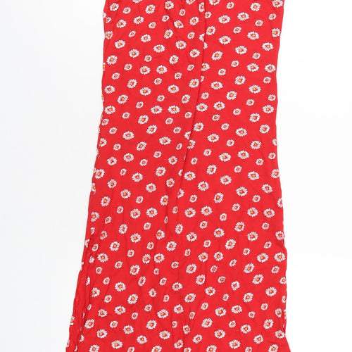 PRETTYLITTLETHING Womens Red Floral Viscose Bodycon Size 10 Scoop Neck Pullover