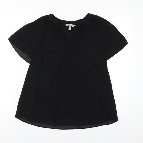 H&M Womens Black Polyester Basic T-Shirt Size S V-Neck