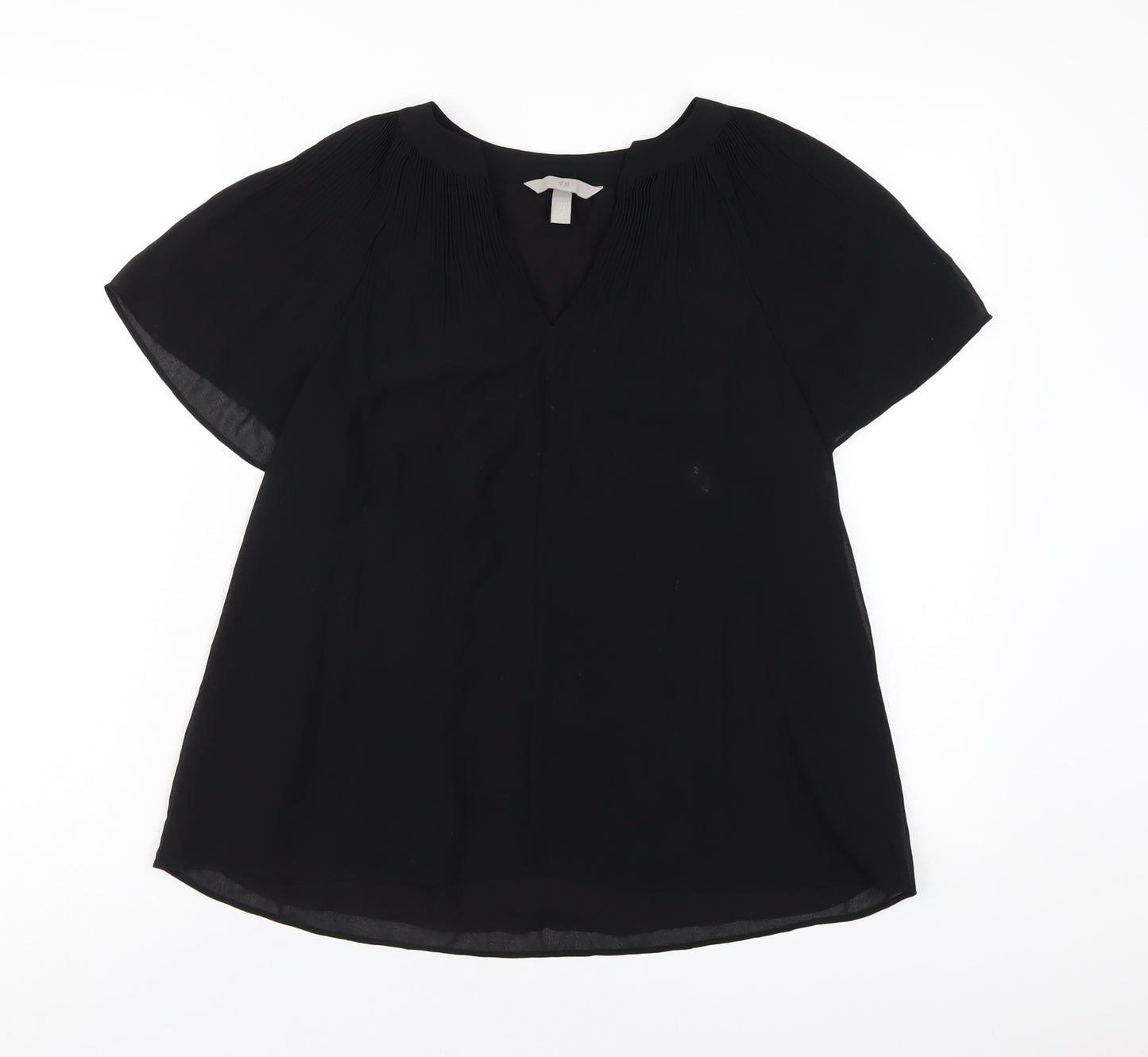 H&M Womens Black Polyester Basic T-Shirt Size S V-Neck