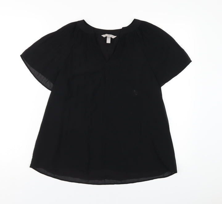 H&M Womens Black Polyester Basic T-Shirt Size S V-Neck