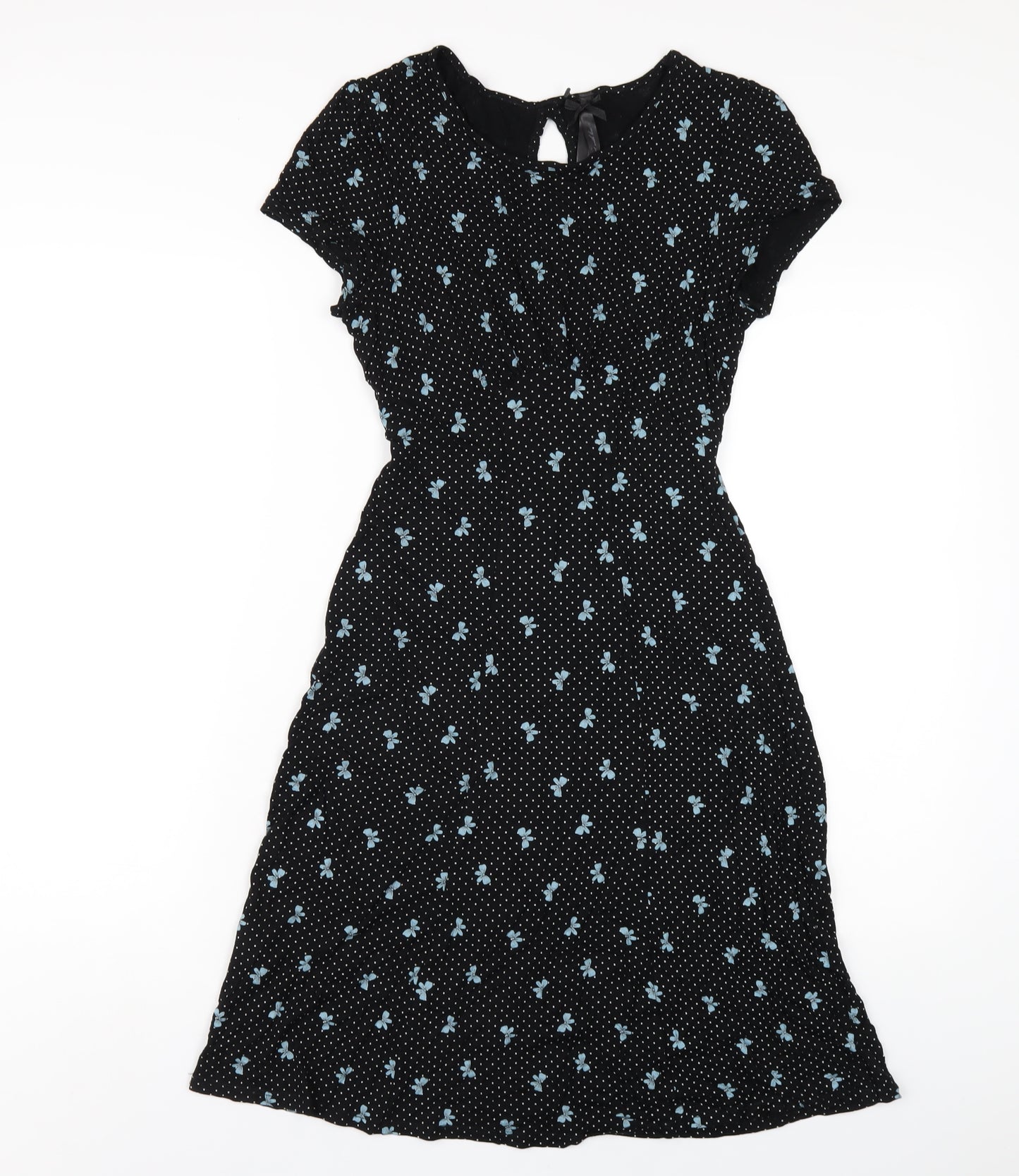 NEXT Womens Black Geometric Viscose A-Line Size 10 V-Neck Pullover