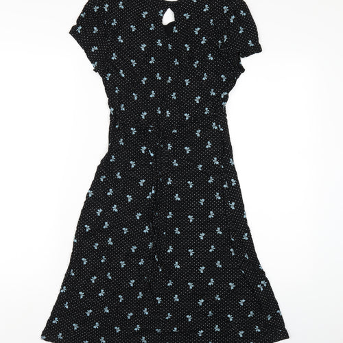NEXT Womens Black Geometric Viscose A-Line Size 10 V-Neck Pullover