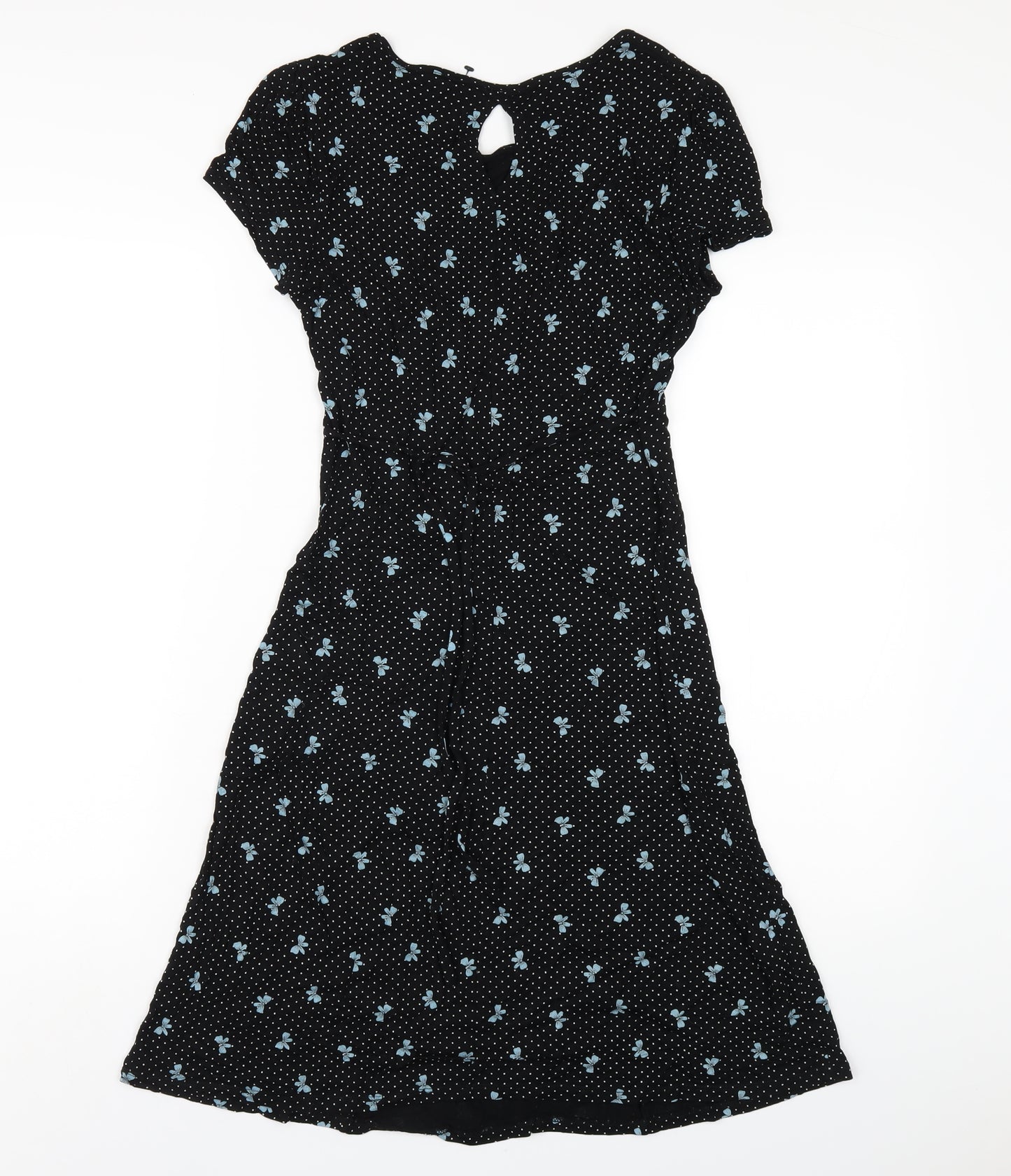 NEXT Womens Black Geometric Viscose A-Line Size 10 V-Neck Pullover