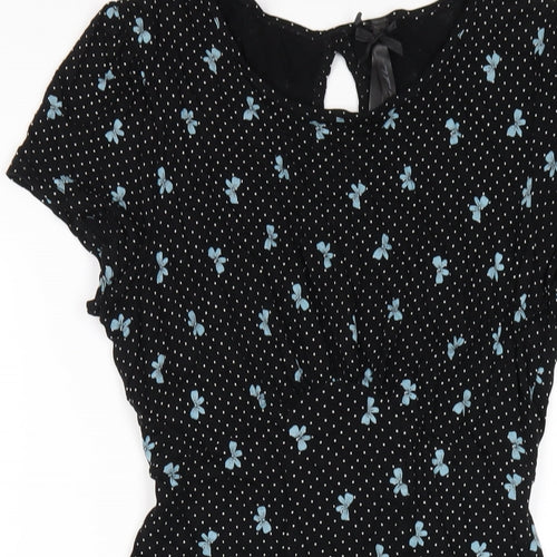 NEXT Womens Black Geometric Viscose A-Line Size 10 V-Neck Pullover