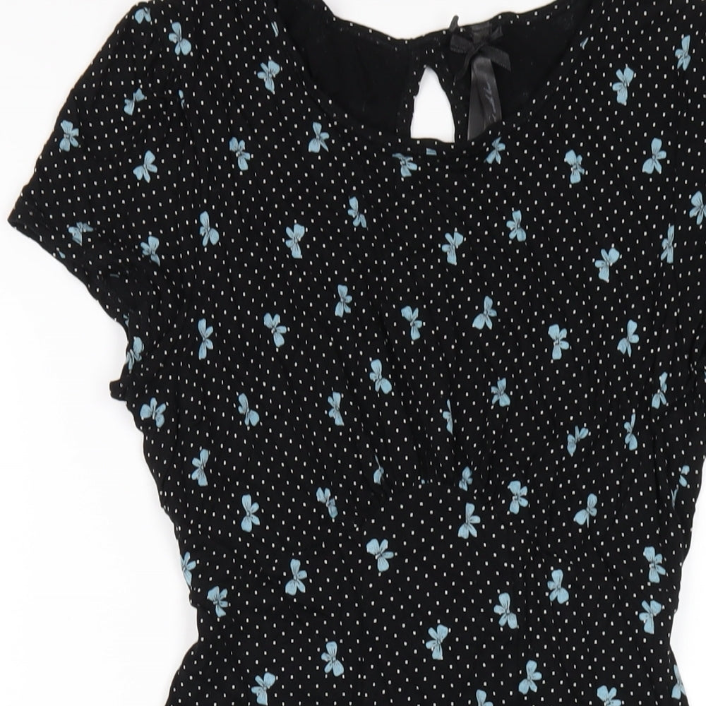 NEXT Womens Black Geometric Viscose A-Line Size 10 V-Neck Pullover