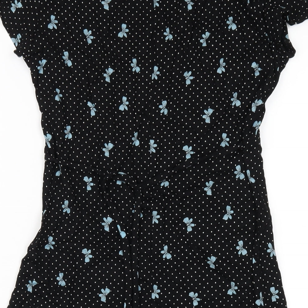 NEXT Womens Black Geometric Viscose A-Line Size 10 V-Neck Pullover