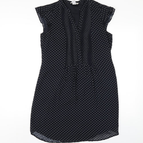 H&M Womens Blue Polka Dot Polyester A-Line Size 10 V-Neck Pullover