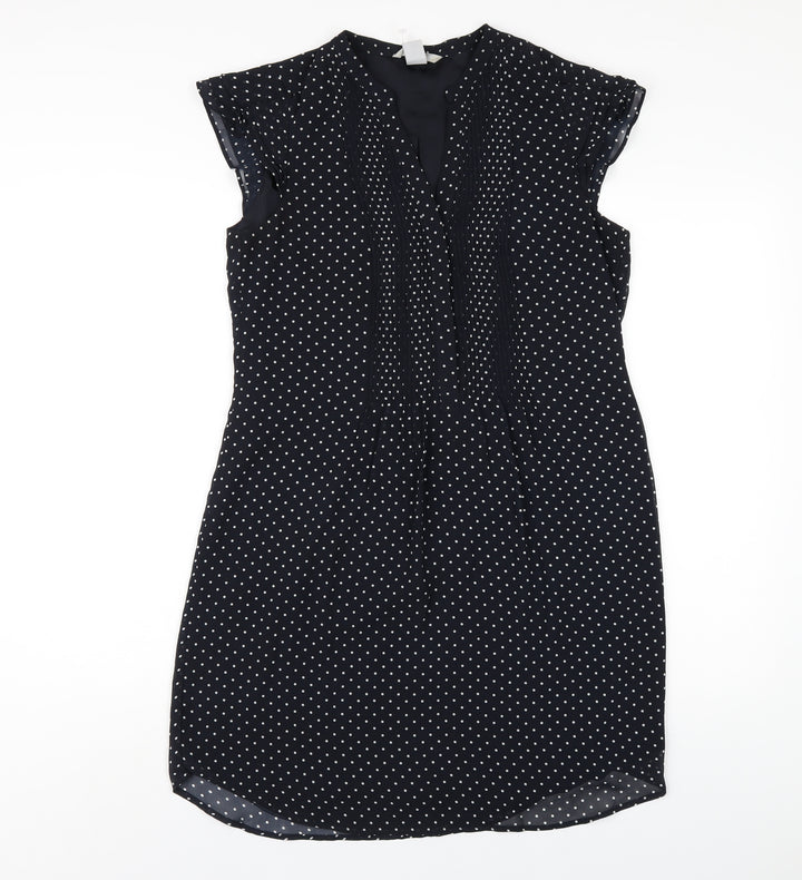 H&M Womens Blue Polka Dot Polyester A-Line Size 10 V-Neck Pullover