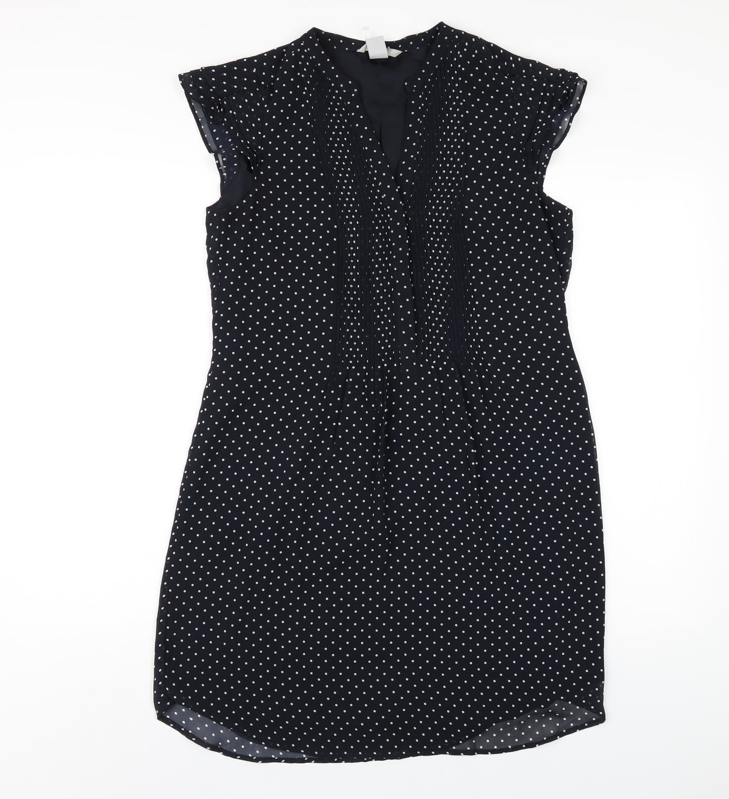 H&M Womens Blue Polka Dot Polyester A-Line Size 10 V-Neck Pullover