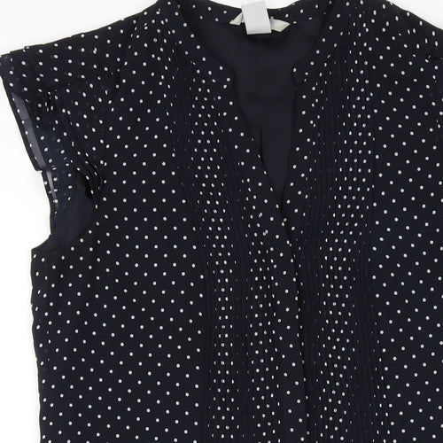 H&M Womens Blue Polka Dot Polyester A-Line Size 10 V-Neck Pullover