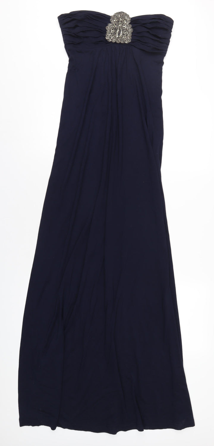 Monsoon Womens Blue Viscose Maxi Size 10 Square Neck Zip