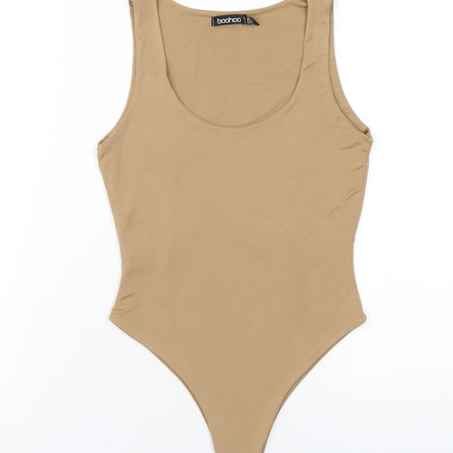 Boohoo Womens Beige Polyester Bodysuit One-Piece Size 10 Snap