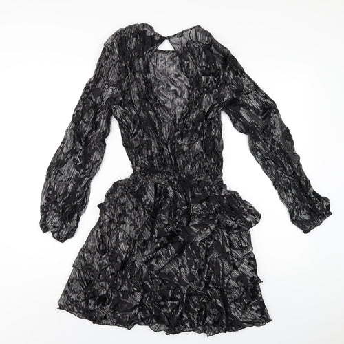 Zara Womens Black Viscose A-Line Size M Round Neck Button