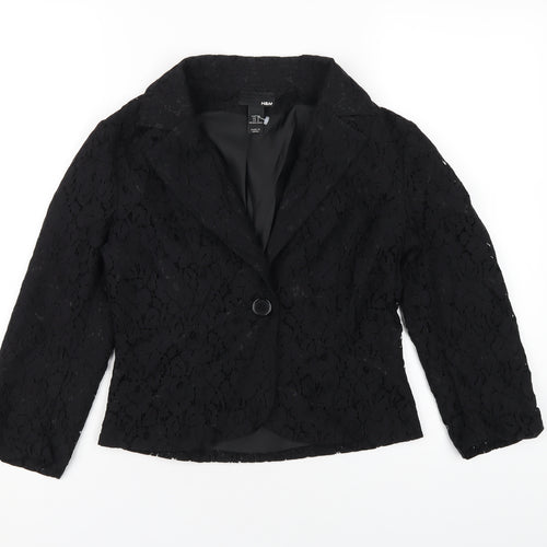 H&M Womens Black Jacket Blazer Size 8 Button