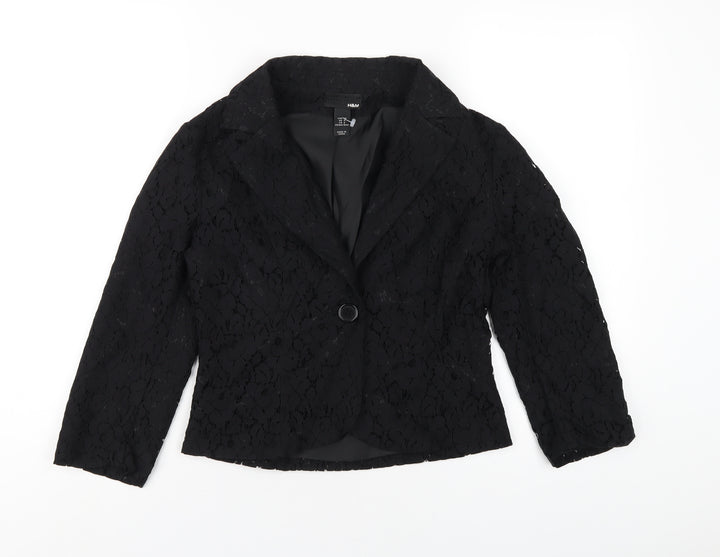 H&M Womens Black Jacket Blazer Size 8 Button