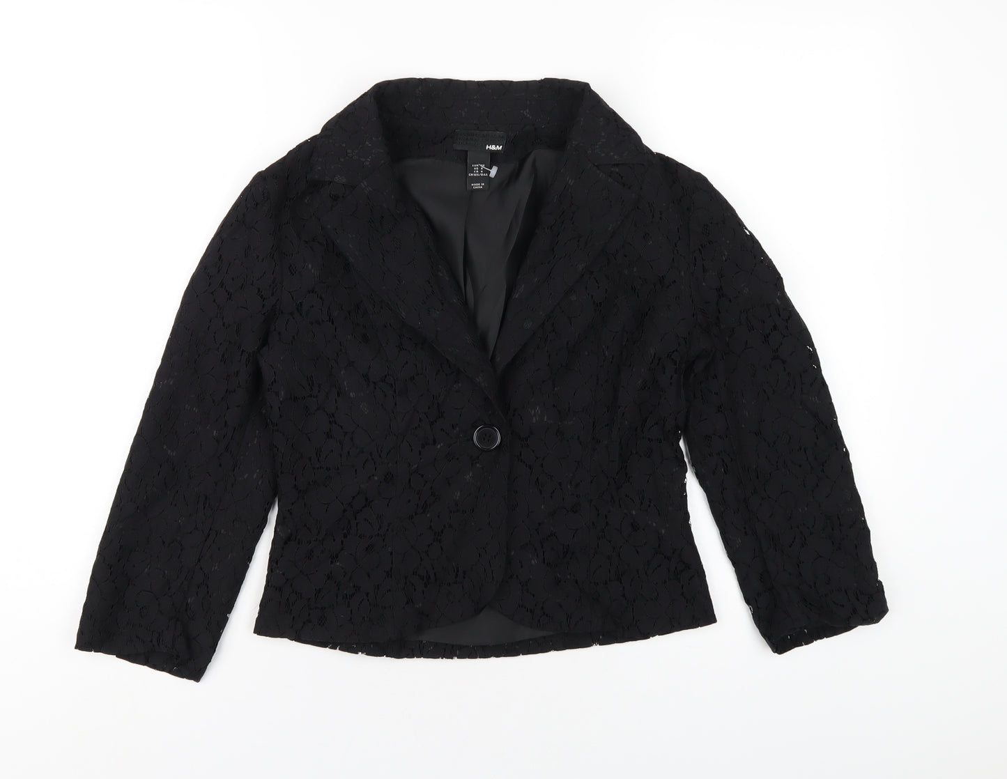 H&M Womens Black Jacket Blazer Size 8 Button