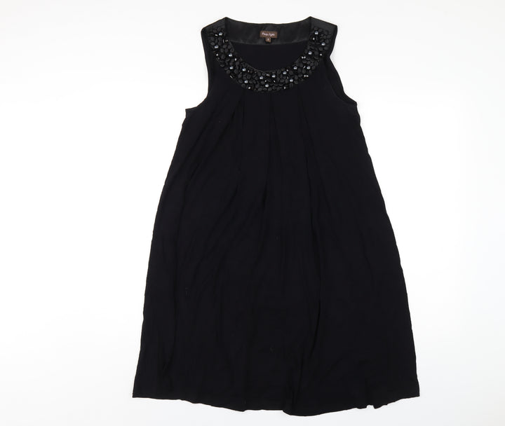 Phase Eight Womens Black Viscose A-Line Size 8 Round Neck Pullover - Beaded Neckline
