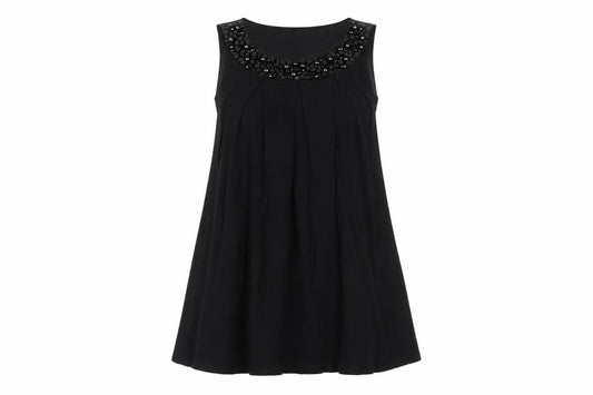 Front view of Phase Eight women’s black viscose a-line, size UK 8, round neck pullover - beaded neckline