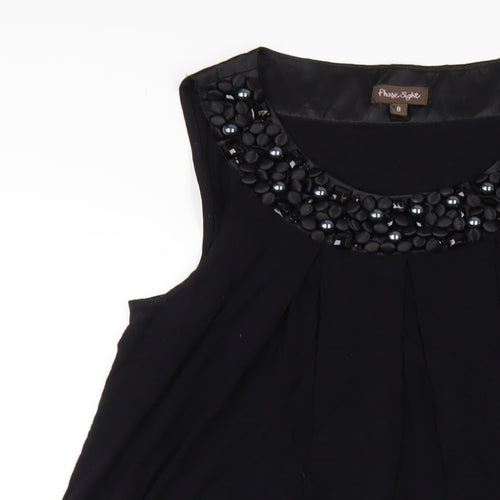 Phase Eight Womens Black Viscose A-Line Size 8 Round Neck Pullover - Beaded Neckline