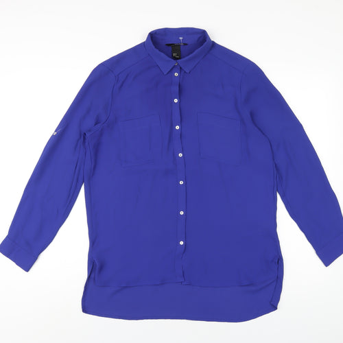 H&M Womens Blue Polyester Basic Button-Up Size 10 Collared