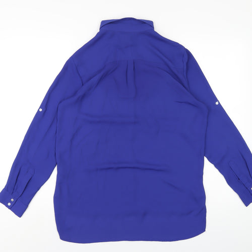 H&M Womens Blue Polyester Basic Button-Up Size 10 Collared