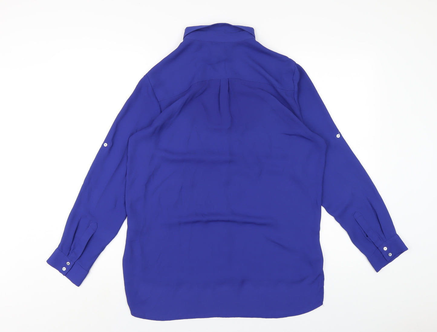 H&M Womens Blue Polyester Basic Button-Up Size 10 Collared
