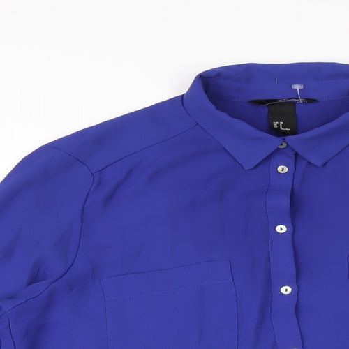 H&M Womens Blue Polyester Basic Button-Up Size 10 Collared
