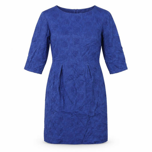 Front view of Dickins & Jones women’s blue cotton a-line, size UK 12, round neck zip
