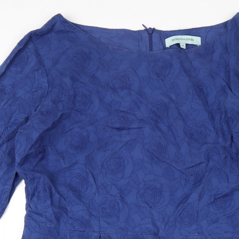 Dickins & Jones Womens Blue Cotton A-Line Size 12 Round Neck Zip