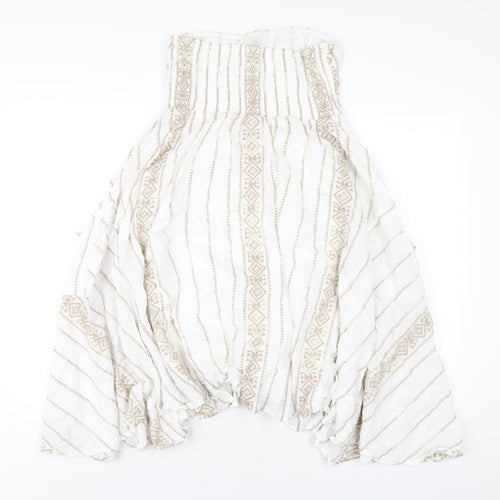 Monsoon Womens White Geometric Cotton A-Line Size 10 Square Neck Pullover