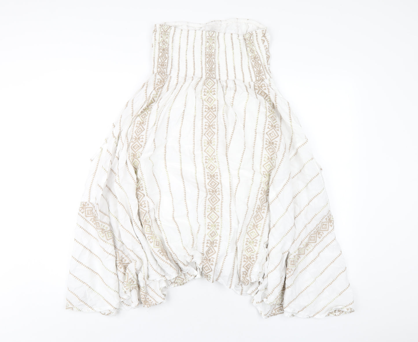 Monsoon Womens White Geometric Cotton A-Line Size 10 Square Neck Pullover