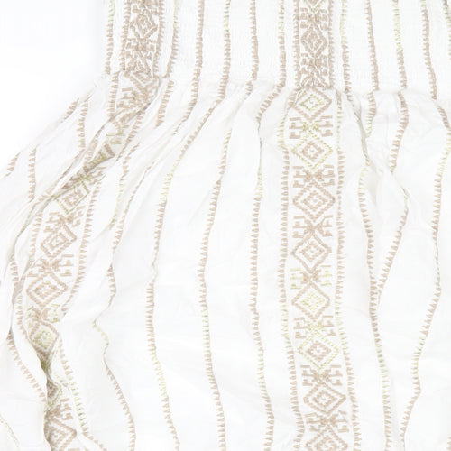 Monsoon Womens White Geometric Cotton A-Line Size 10 Square Neck Pullover